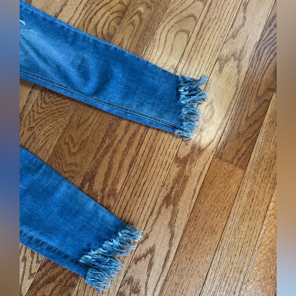 FREE PEOPLE GREAT HEIGHTS FRAYED SKINNY JEAN WORN INDIGO DENIM PANTS‎ - Picture 9 of 11